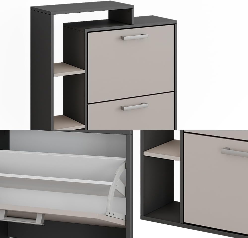 Vicco Schuhkipper Orlando, Schuhregal, Anthrazit/Greige, 80 x 90 cm Anthrazit/Greige 2 Fächern, Anth