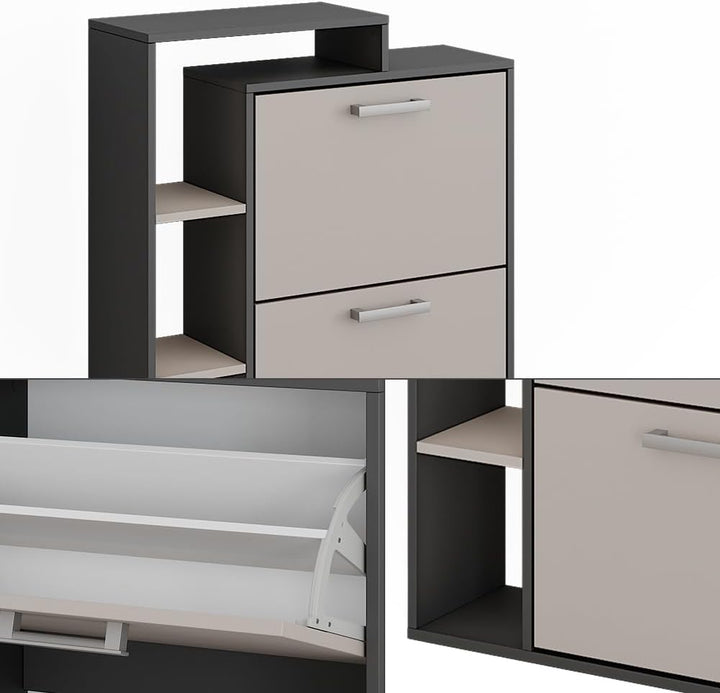 Vicco Schuhkipper Orlando, Schuhregal, Anthrazit/Greige, 80 x 90 cm Anthrazit/Greige 2 Fächern, Anth