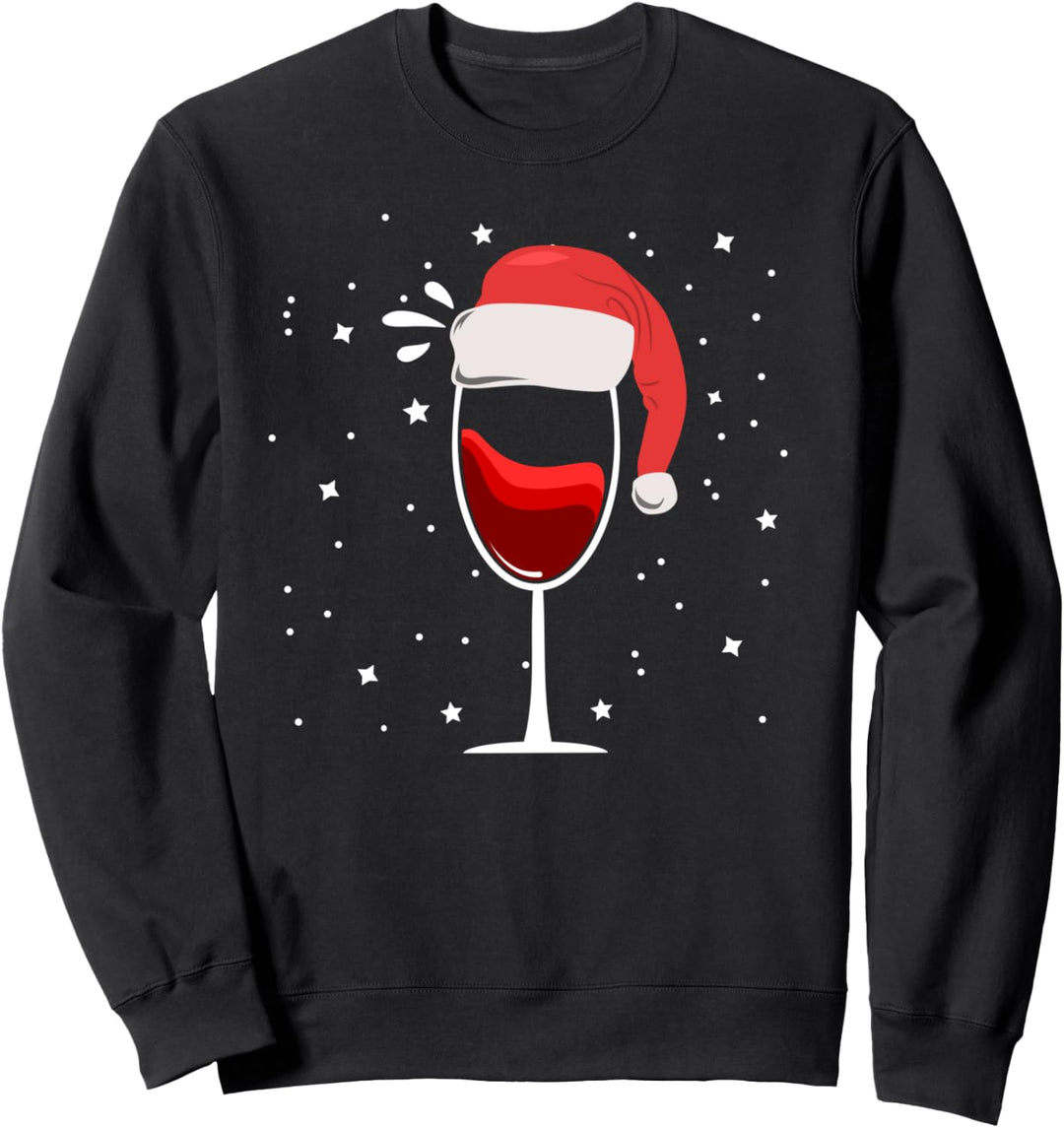 Weinglas mit Weihnachtsmütze Glas Rotwein Lustiges Wein Sweatshirt