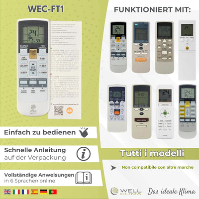 Wellclima WEC-FT1 Fernbedienung Kompatibel mit Fujitsu und General Klimaanlagen, Originaldesign, Erw