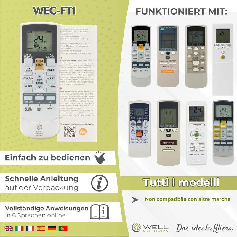 Wellclima WEC-FT1 Fernbedienung Kompatibel mit Fujitsu und General Klimaanlagen, Originaldesign, Erw