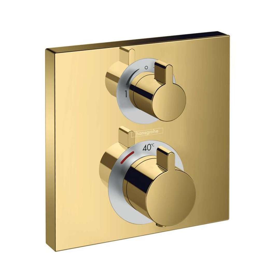 hansgrohe Unterputz Theromstat Ecostat Square, für 2 Funktionen, Polished Gold Optic, Polished Gold