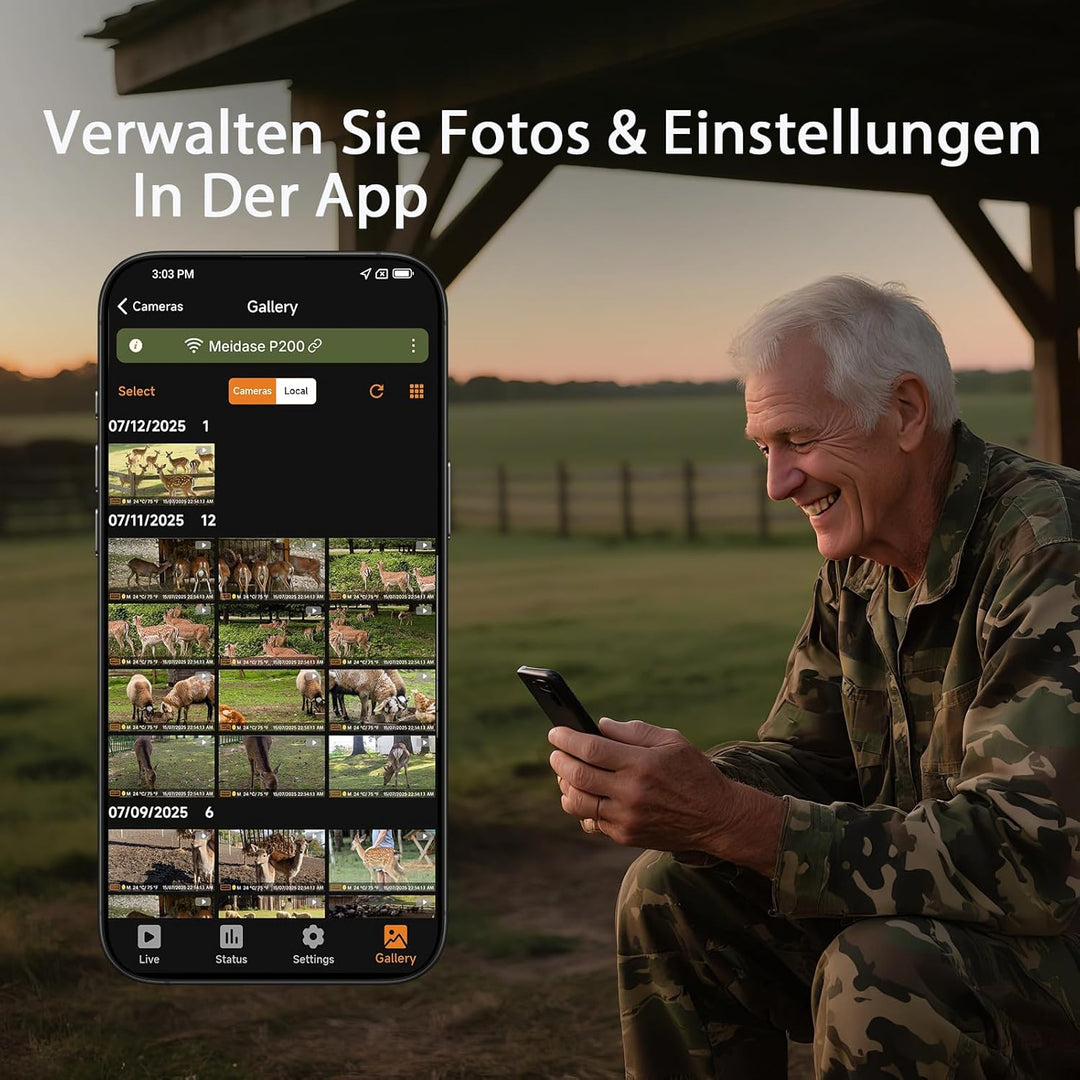 Meidase P200 Wildkamera WLAN mit App 48MP H.264 1296P, 27m Infrarot Nachtsicht Bewegungsmelder Wildt