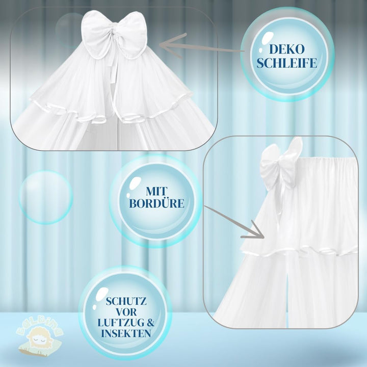 balbina Baldachin Chiffonhimmel Deko-Set für Babybett, Betthimmel mit Schleife, Moskitonetz für Baby