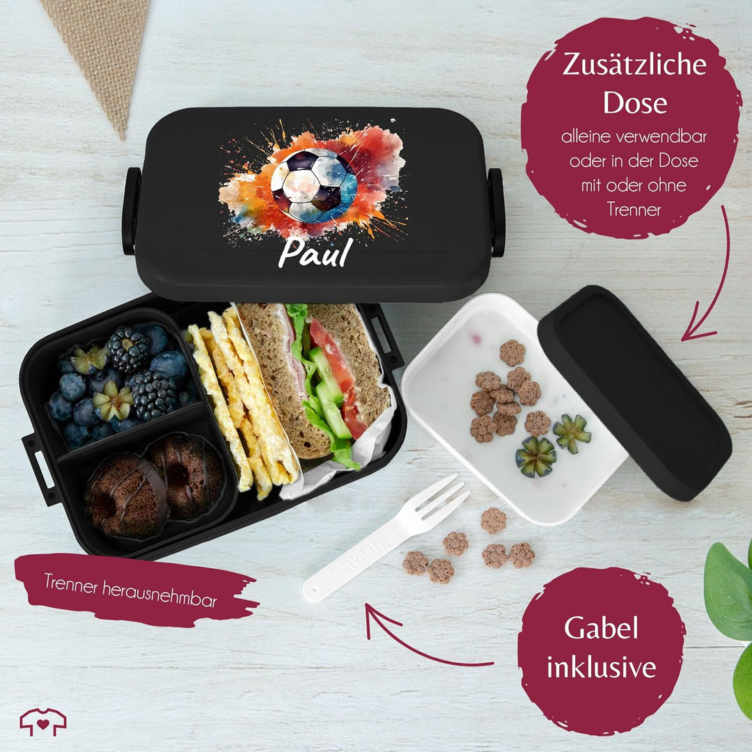 Kinder Bento Box Midi Lunchbox für Mepal Bentobox - Fussball Brotdose mit Name personalisiert I Gesc