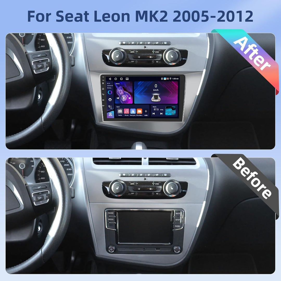 Hikity [4+64GB] Android 15 Autoradio CarPlay Android Auto Wireless für Seat Leon MK2 2005-2012 Radio