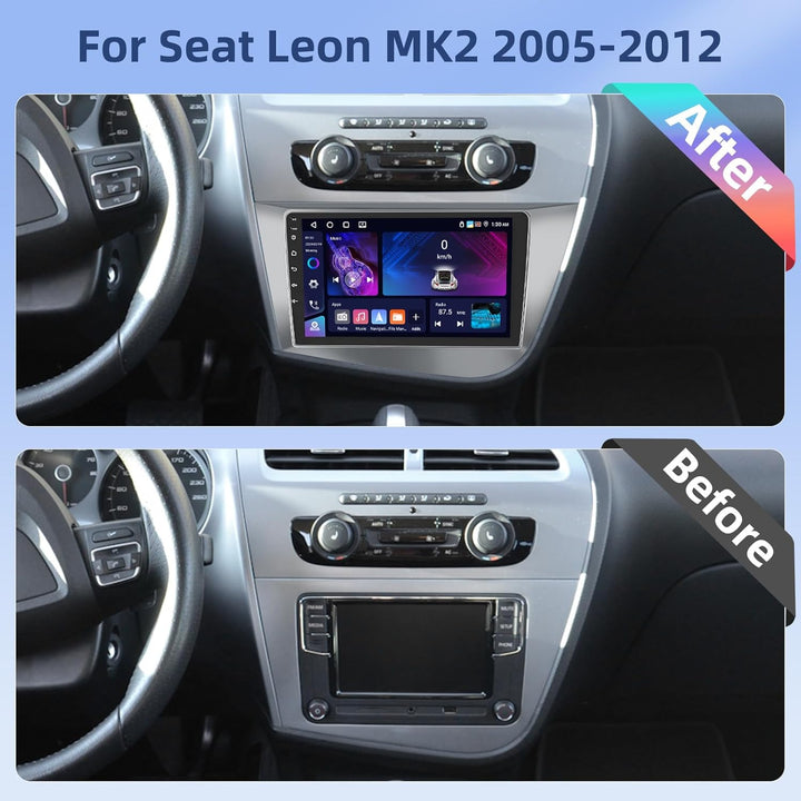 Hikity [4+64GB] Android 15 Autoradio CarPlay Android Auto Wireless für Seat Leon MK2 2005-2012 Radio