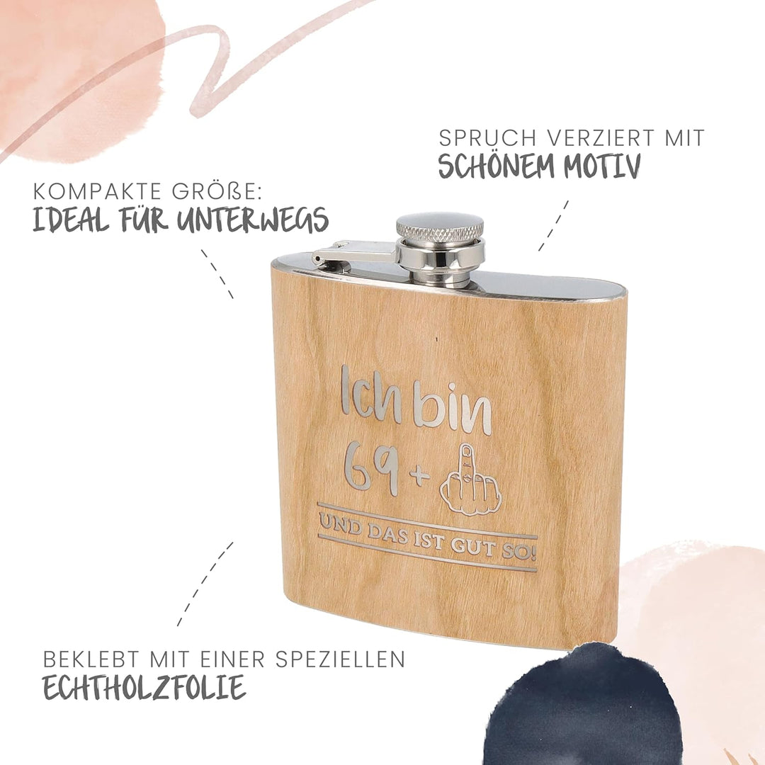 Spruchreif | Flachmann aus Edelstahl mit Gravur | Flachmann aus Holz | Outdoor Geschenk | Geschenk f