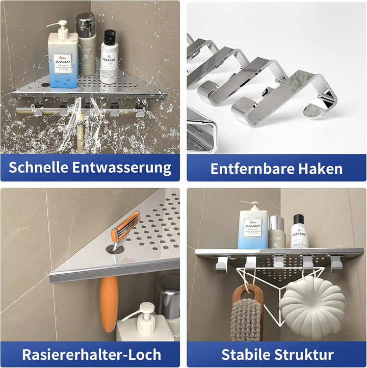 Eck-Duschregal aus 304-Edelstahl, 25,4 cm Eckregal für die Dusche | Duschablage Ecke für Badrenovier