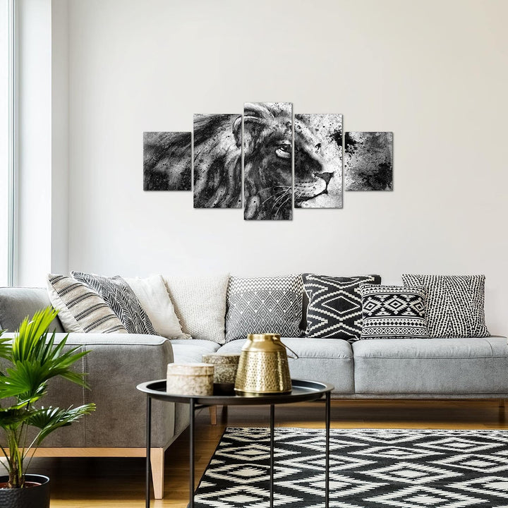 Runa Art Wandbilder Afrika Löwe 5 Teilig Bild auf Vlies Leinwand Deko Wohnzimmer Schlafzimmer Tiere