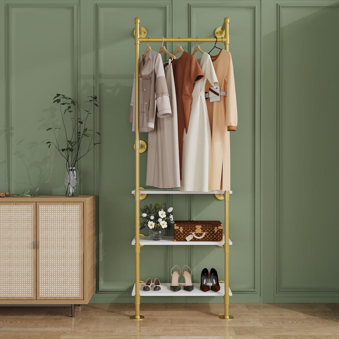 unho Kleiderstange zur Wandmontage, Wandgarderobe mit 3 verstellbare Ablagen im Industrierohrstil, W