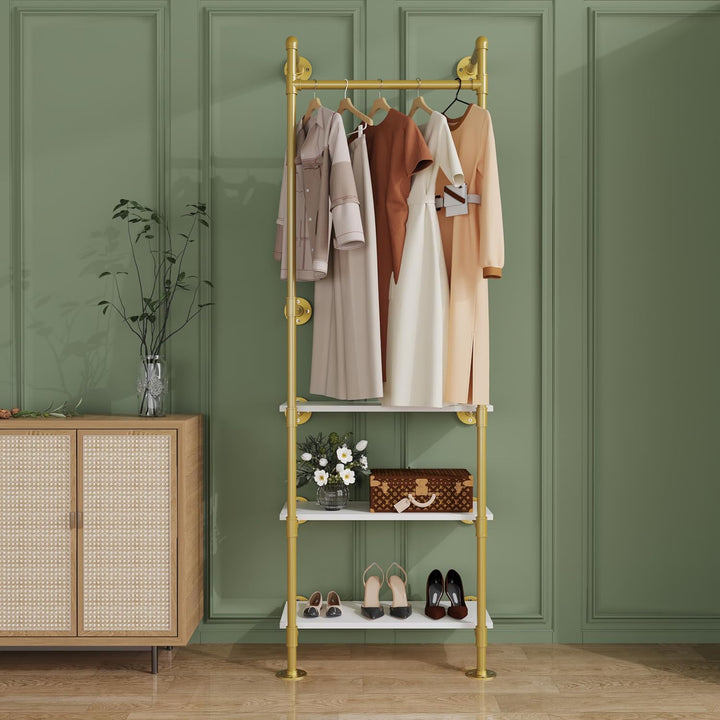 unho Kleiderstange zur Wandmontage, Wandgarderobe mit 3 verstellbare Ablagen im Industrierohrstil, W