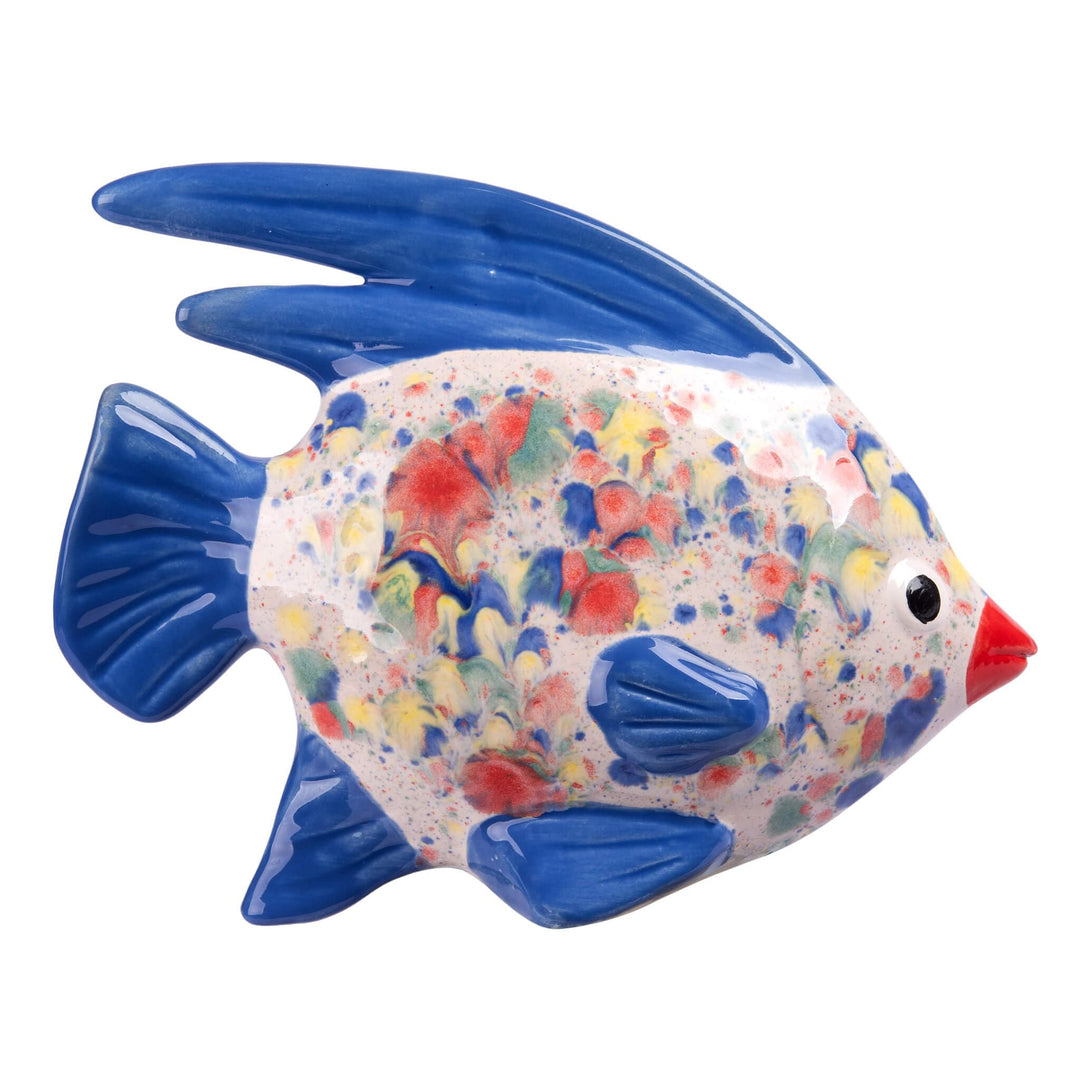 Gartenfigur Fisch aus Keramik Weiss-Blau Gartendeko Gartendekoration Teichdeko, Weiss-Blau