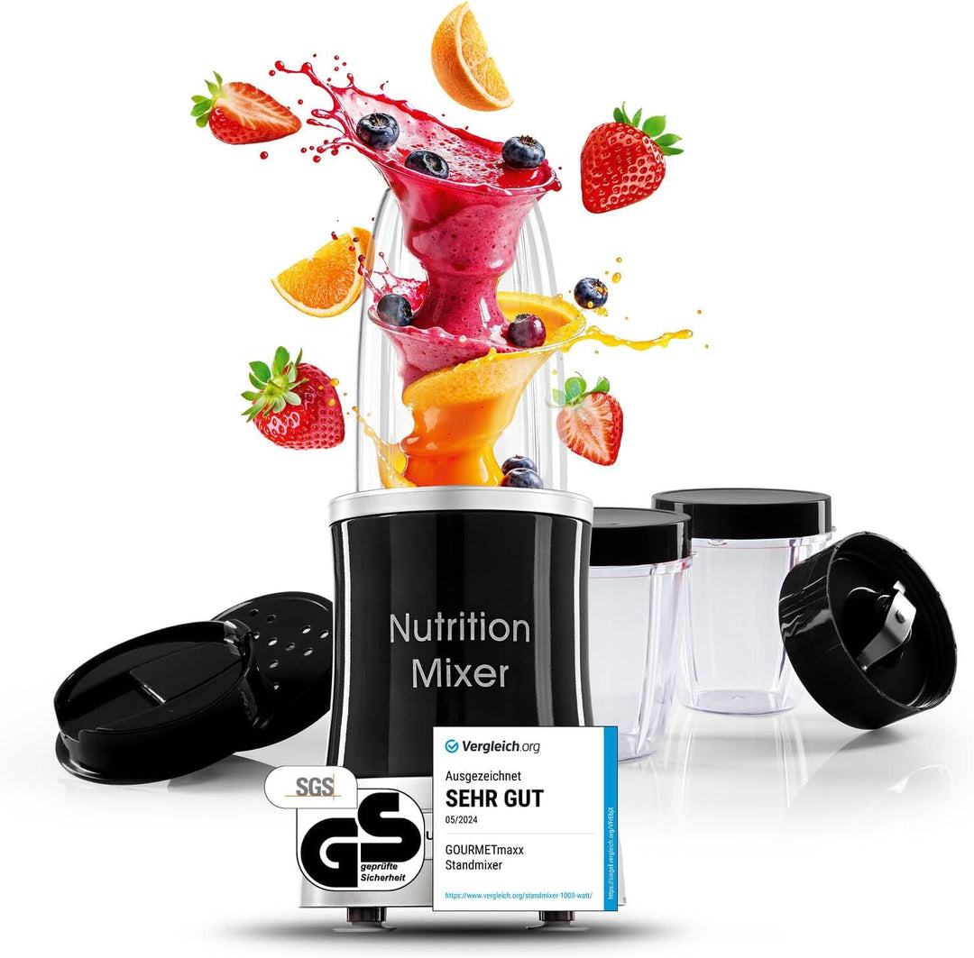 GOURMETmaxx Nutrition Mixer | Smoothie Maker mit XXL-Zubehörset | Standmixer 11-tlg. | Blender mit R