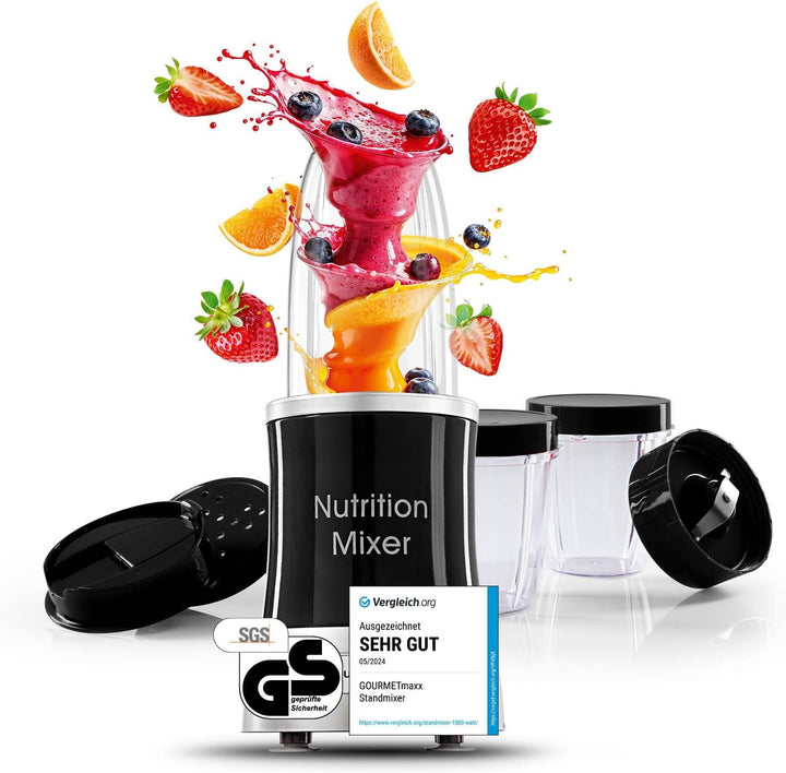GOURMETmaxx Nutrition Mixer | Smoothie Maker mit XXL-Zubehörset | Standmixer 11-tlg. | Blender mit R