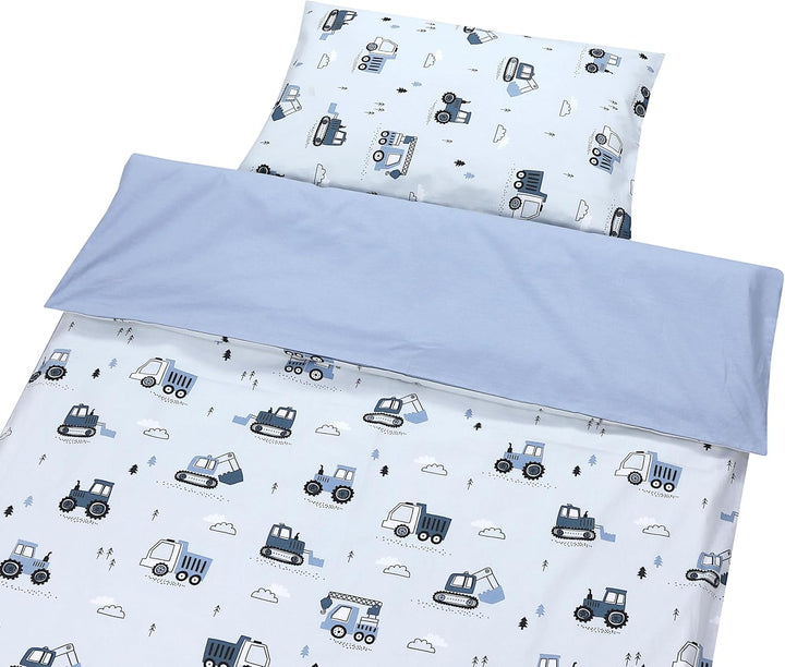 TupTam Kinder Bettwäsche Gemustert 2-Teilig Wendebettwäsche, Farbe: Baufahrzeuge/Bagger/Blau/Grau, G