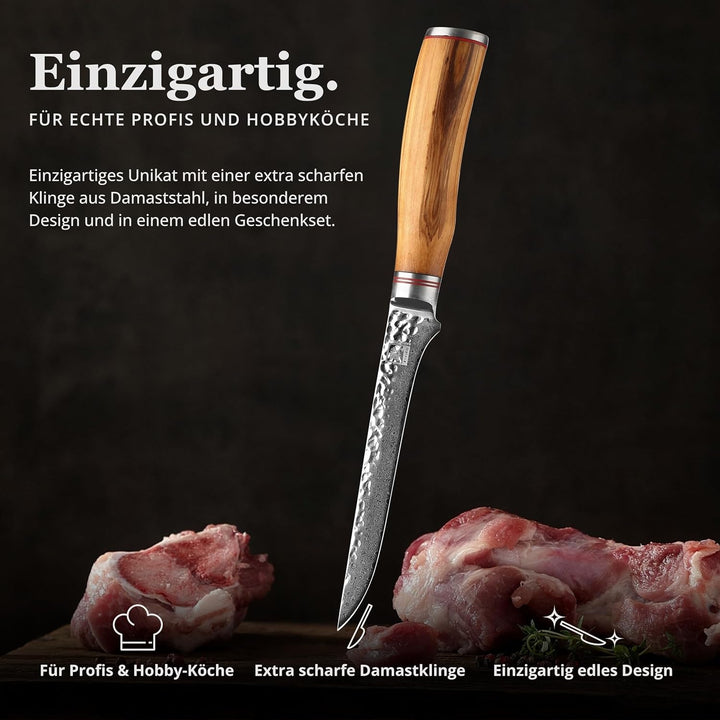 Zayiko Minami Olive Damast Filetiermesser 16,50 cm Klinge extrem scharf aus 67 Lagen I Damast Küchen
