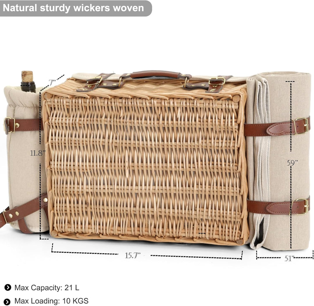 Multifunktionales Picknickkorb-Set aus Weidengeflecht für 4 Personen mit Decke und Picknicktisch, is