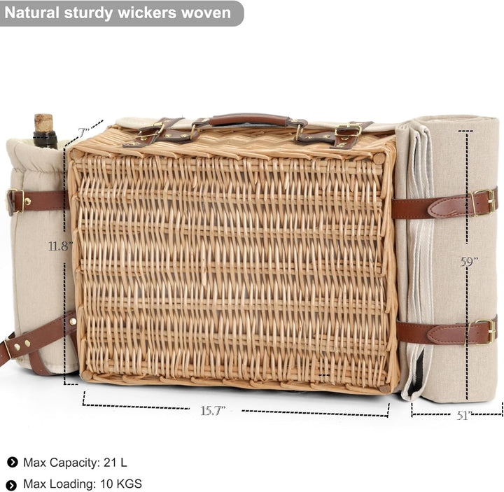 Multifunktionales Picknickkorb-Set aus Weidengeflecht für 4 Personen mit Decke und Picknicktisch, is