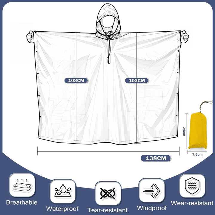Regenponcho Wasserdicht Regencape mit Kapuze Multifunktionales Regenmantel Wiederverwendbar Regenkle