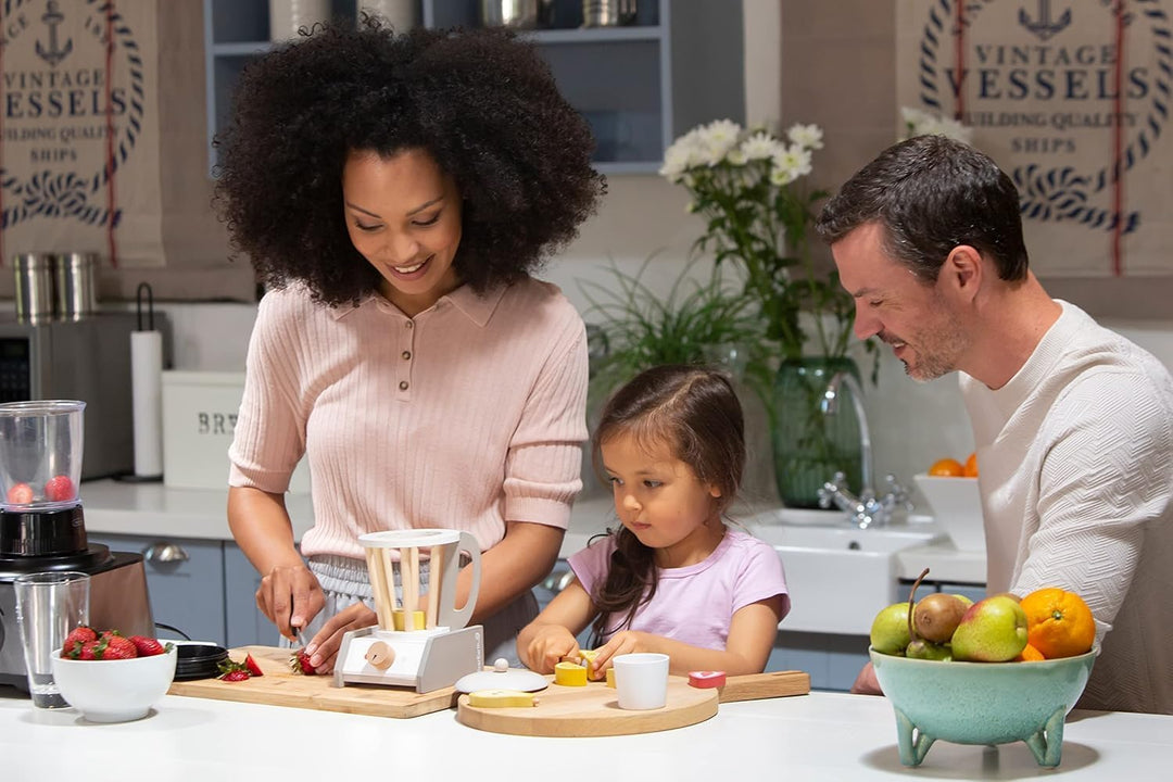 EverEarth Kinder Smoothie Mixer Spielset mit Früchten und Zubehör - Kindermixer Holzspielzeug Set fü