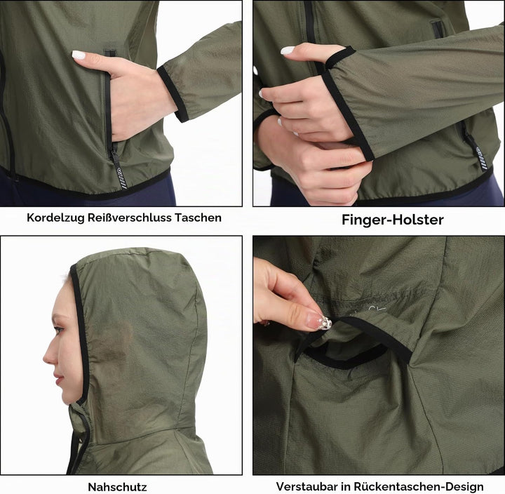 Wulibike Fahrradjacke Damen Faltbare Regenjacke Leicht und Atmungsaktiv Laufjacke Reflektierende Win