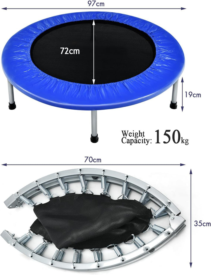 LIFEZEAL Faltbares Fitness-Trampolin Ø 97 cm, Mini-Trainingstrampolin mit Federn, robuster Stahlrahm