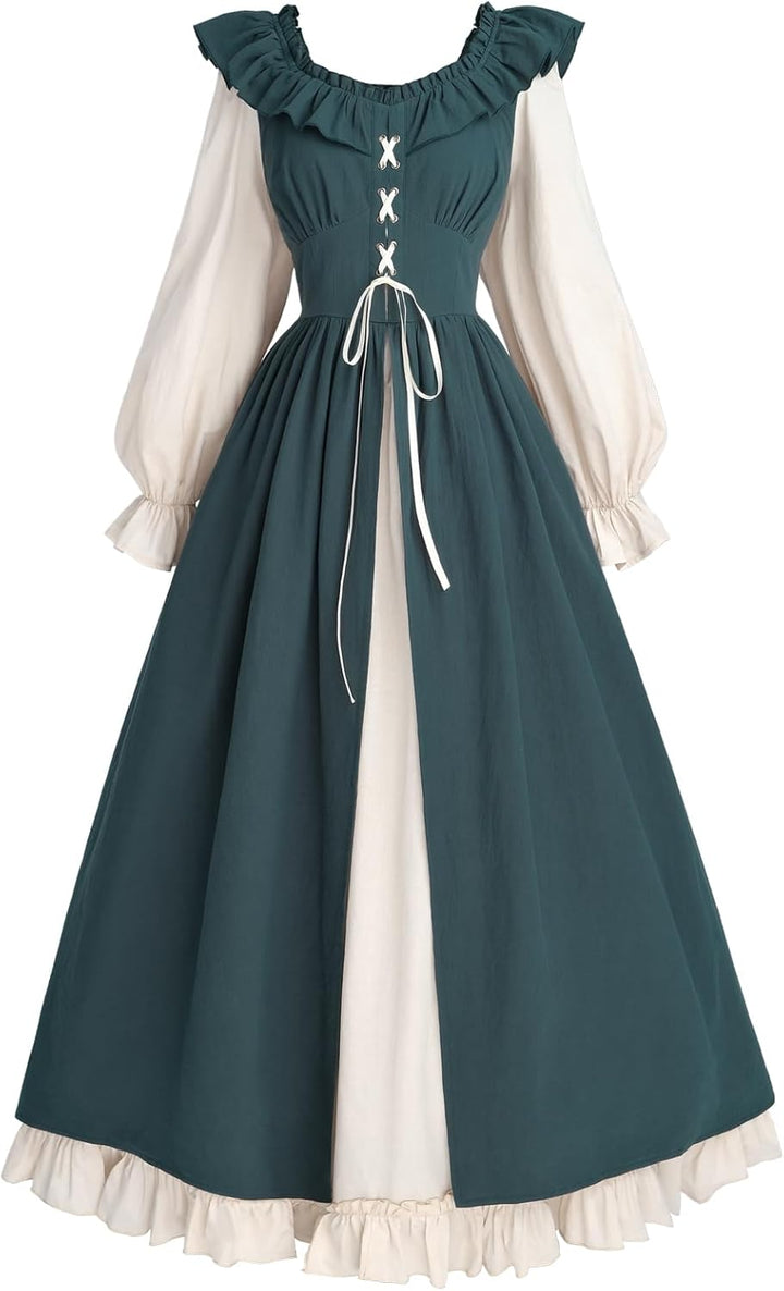 Fiamll Renaissance Kleid Damen Mittelalter Renaissance Faire Kleid Langarm Irisches Kleid Retro Vikt