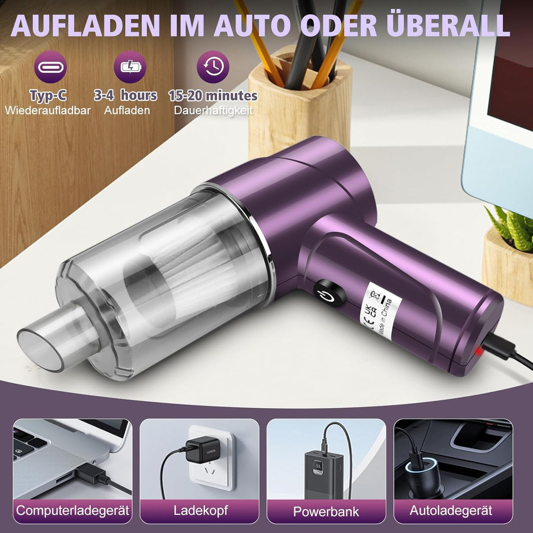 Handstaubsauger Akku Kabellos 9000Pa Mini Staubsauger Auto Wiederaufladbar mit 120W/12V High Power,S