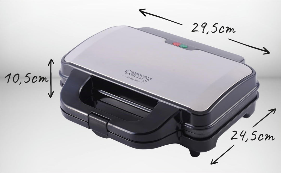 CAMRY CR 3054 Sandwichmaker XL, Toaster, 1300 W, Grillplatte mit feuerfestem Griff, Kontaktgrill mit