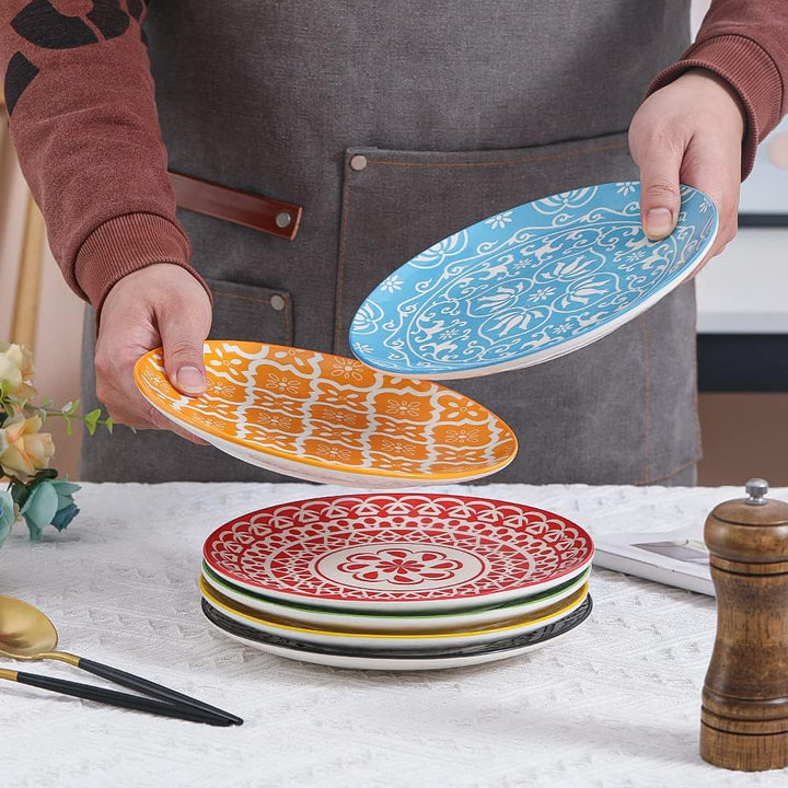 AHX Teller Set - Dessertteller Frühstücksteller- Flache Kuchenteller Salatteller 6er Set - Porzellan