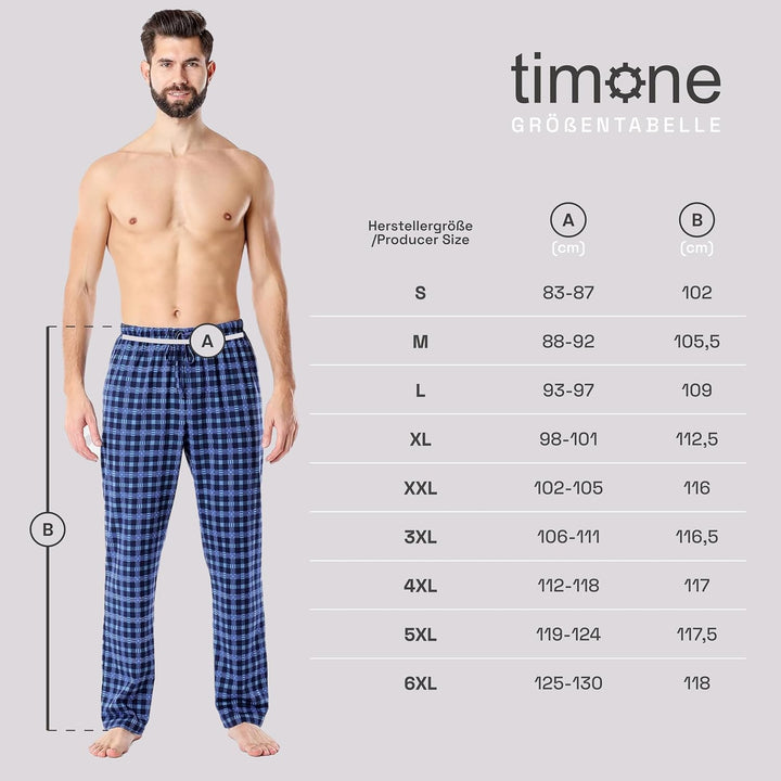 Timone Herren Schlafanzugshose Lang Pyjamahose aus Baumwolle Freizeithose Schlafhose Loungewearhose