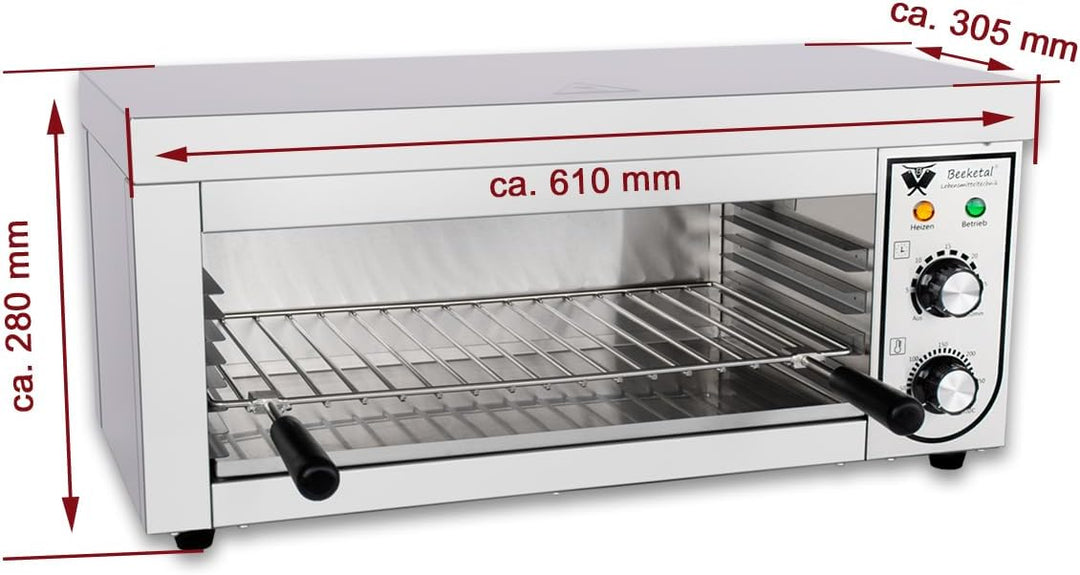 Beeketal 'BSP-3' Profi Gastro Salamander Grill Überbackgerät aus Edelstahl mit 1 Gitter (3 Höhen), 0