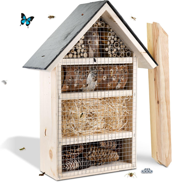GARTENETAGE Insektenhotel mit Schieferdach/Naturbelassenes Insektenhaus & Bienenhotel/massives Insek