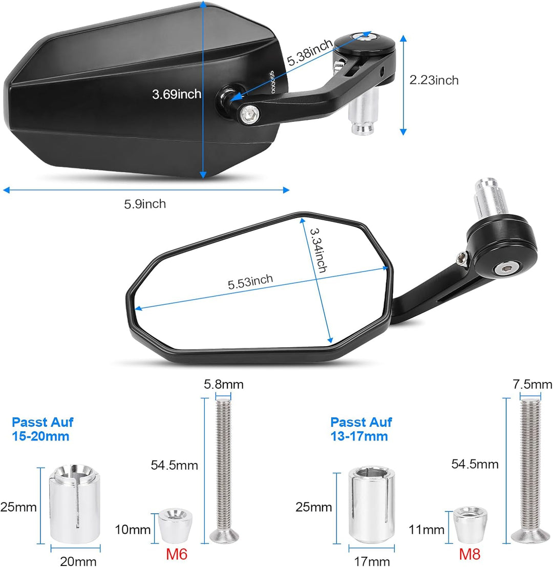 SUPAREE Motorrad Spiegel Universal Motorrad Rückspiegel Motorrad Spiegel e-geprüft 360°Drehbar mit R
