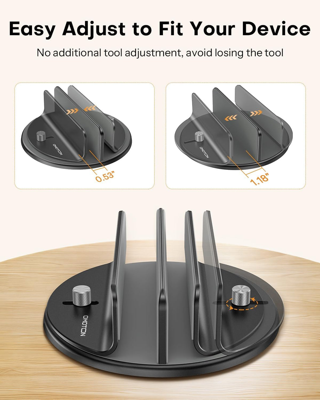 OMOTON 360° Drehbarer Vertikaler Laptop Ständer, 2 Slot Aluminium Laptop Halter mit Taktilem klick,