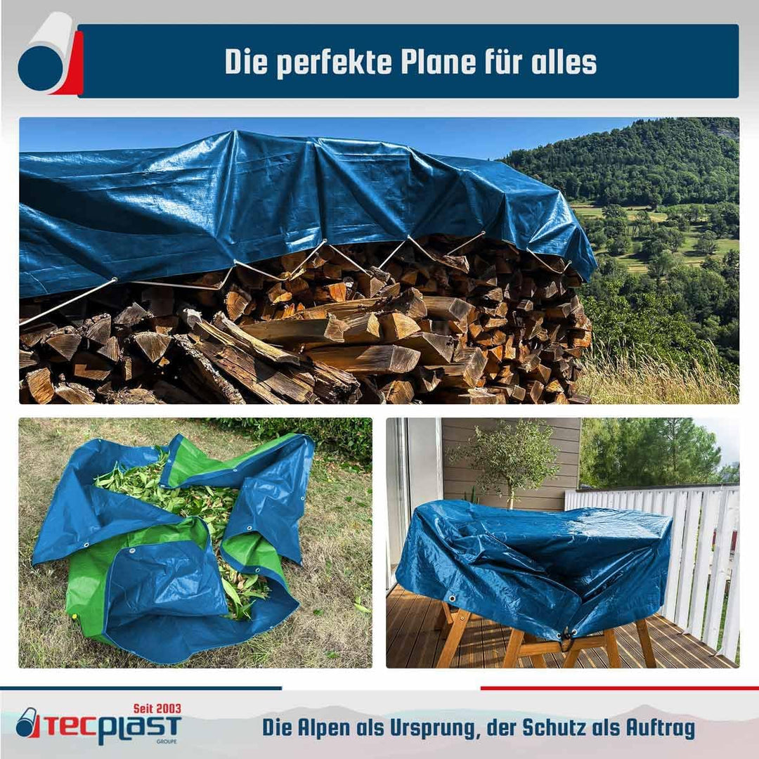 Landwirtschaftliche Abdeckplane 8x12 m - TECPLAST 150AG - Blau und Grün - Hohe Qualität - wasserdich