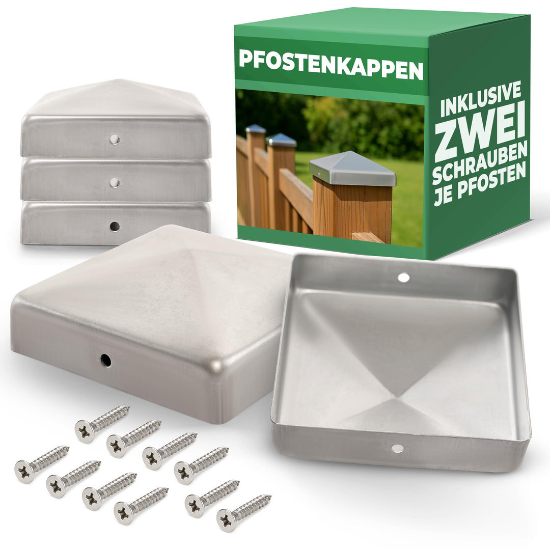 Novatool 5 Stück Pfostenkappen 71x71mm verzinkt mit Schrauben, Pfostenabdeckung Pfostenkappe 7,1cm H