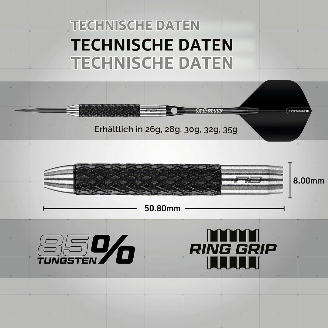 RED DRAGON Rat 26g, 28g, 25g, 30g, 32g oder 35g Tungsten Darts mit Flights und Schäfte 35.0 Gramm, 3