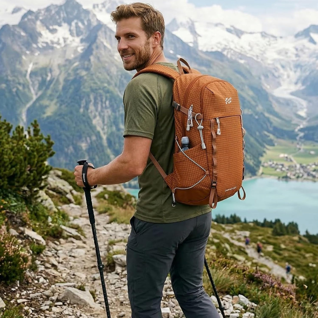 25L Wanderrucksack Damen Herren Reiserucksack Wasserdicht Rucksack Brown, Brown