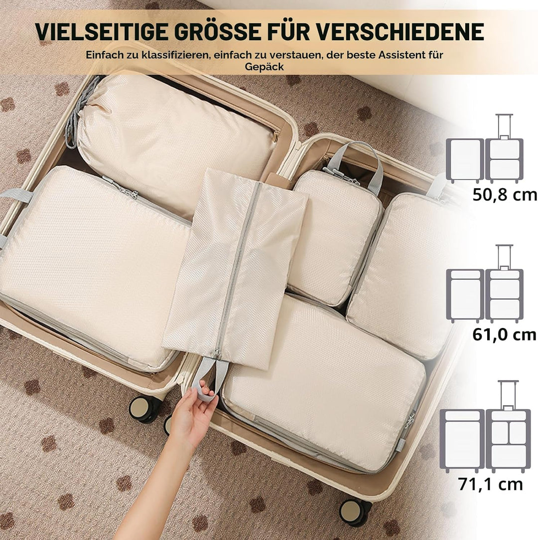 Koffer Organizer Set 8-teilig, Komprimierbare Packwürfel zur Organisation Ihres Reisegepäcks, Compre