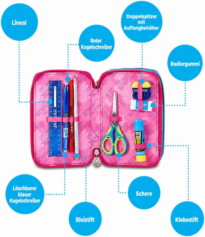 Seven Federmäppchen, Mäppchen, Mehrfarbig, Federtasche für Schreibwaren, Etui komplett mit Bleistift