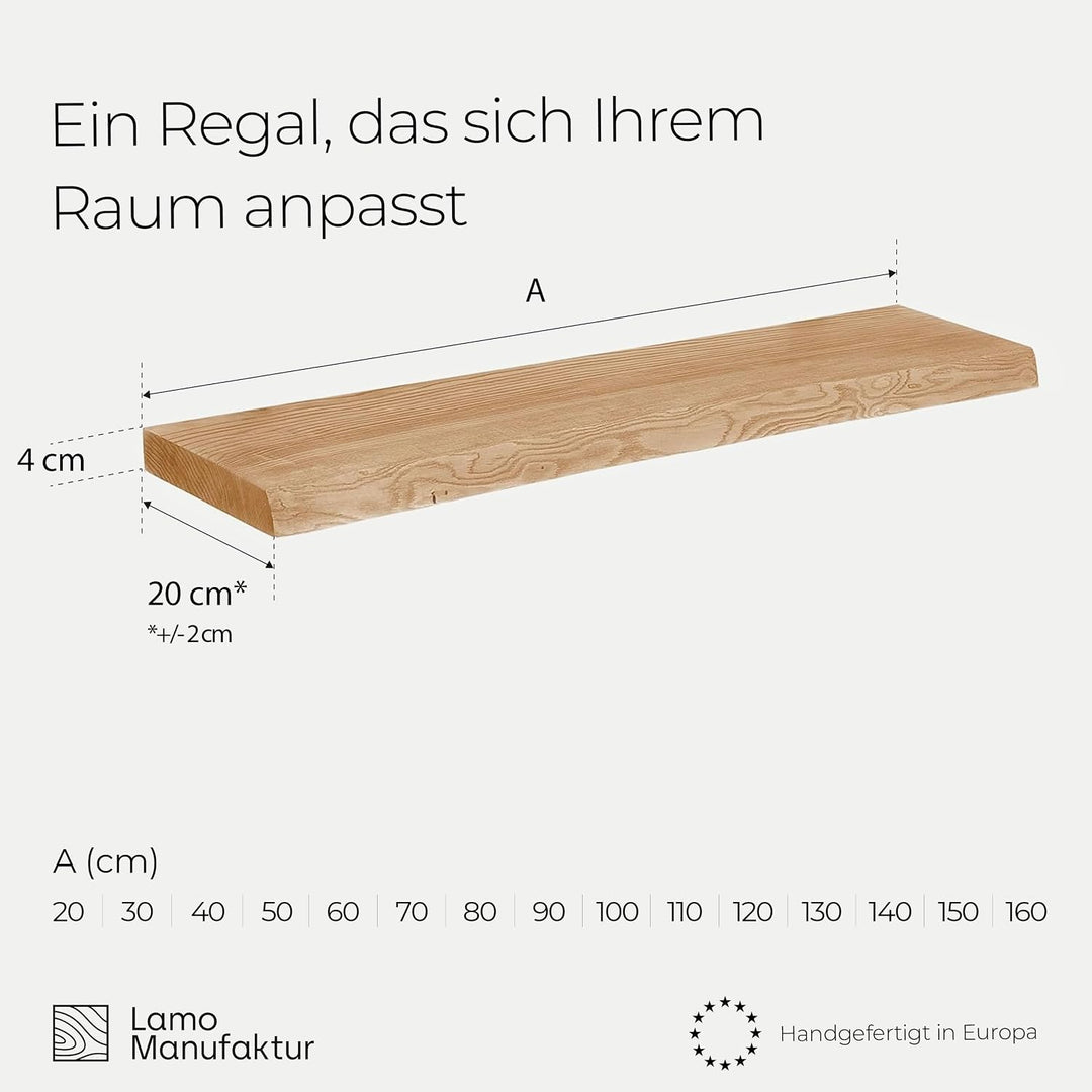 LAMO Manufaktur Regal Holz massiv ohne Befestigung - Wand Regal 30 cm breit für Badezimmer, Flur, Kü