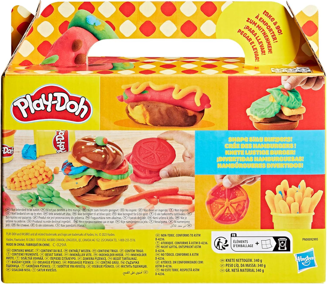 Play-Doh Burger Spielset, Bastel-Set für Mädchen und Jungen ab 3 Jahren, Kochspielzeug für Kunst & H
