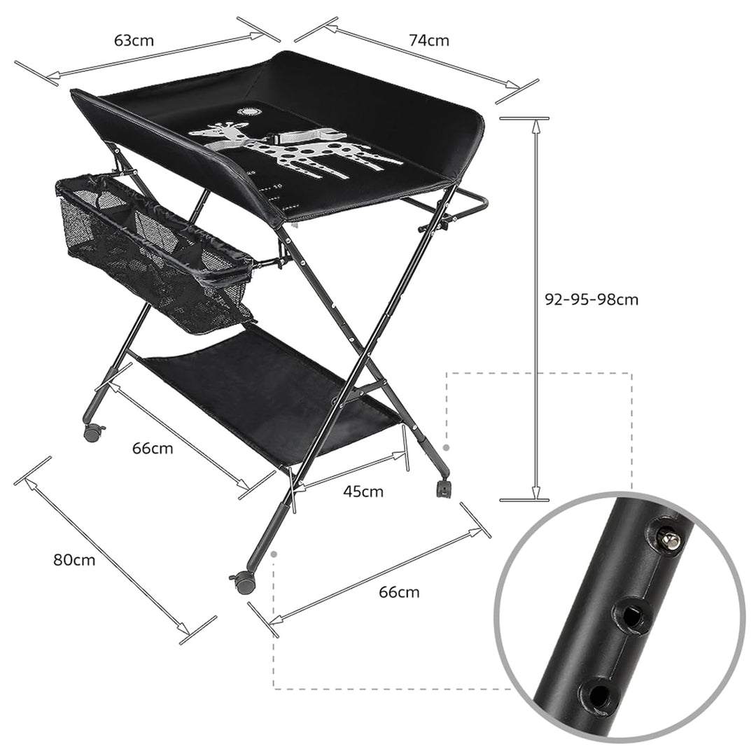 Homewell Baby Wickelkombi Wickelkommode, Mobile Wickeltisch Klappbar, mit Wickelauflage, Sicherheits