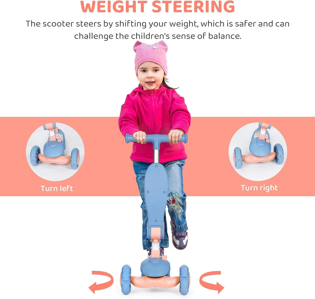 BremToy Kinderroller mit Sitz, Tretroller mit LED Rädern, Kinder Scooter mit Höhenverstellbarem Lenk