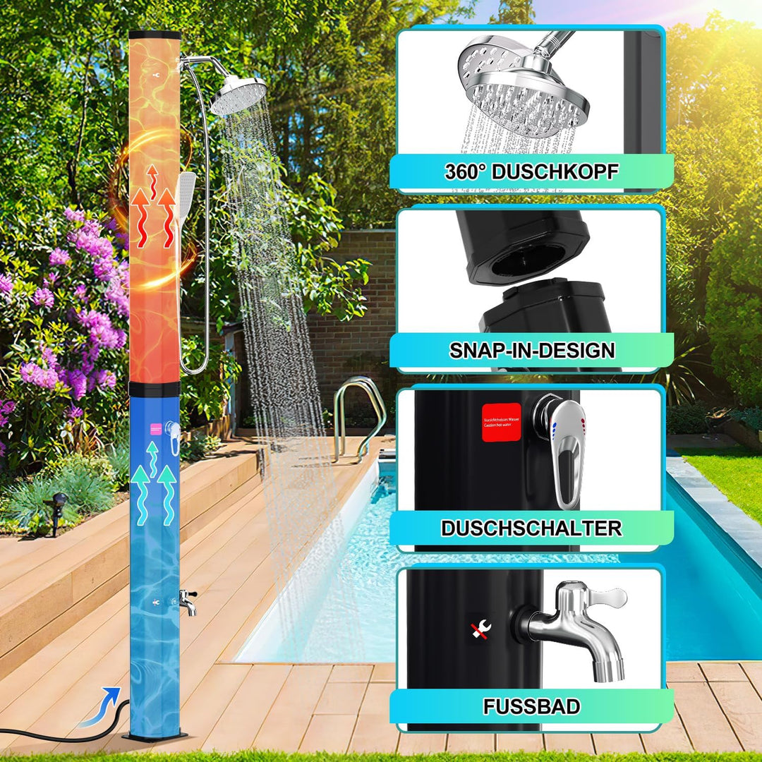 Solardusche 60L Solar Gartendusche warmes Wasser Bis Zu 60°C Ohne Stromanschluss mit Handbrause und