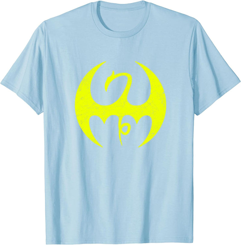 Mens Marvel Iron Fist Distressed Dragon Logo Graphic T-Shirt C1 3XL Baby Blue