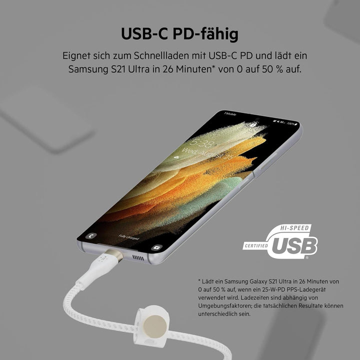 Belkin BoostCharge Pro Flex geflochtenes USB-C/USB-C-Ladekabel, USB-IF-zertifiziert zum Schnellladen