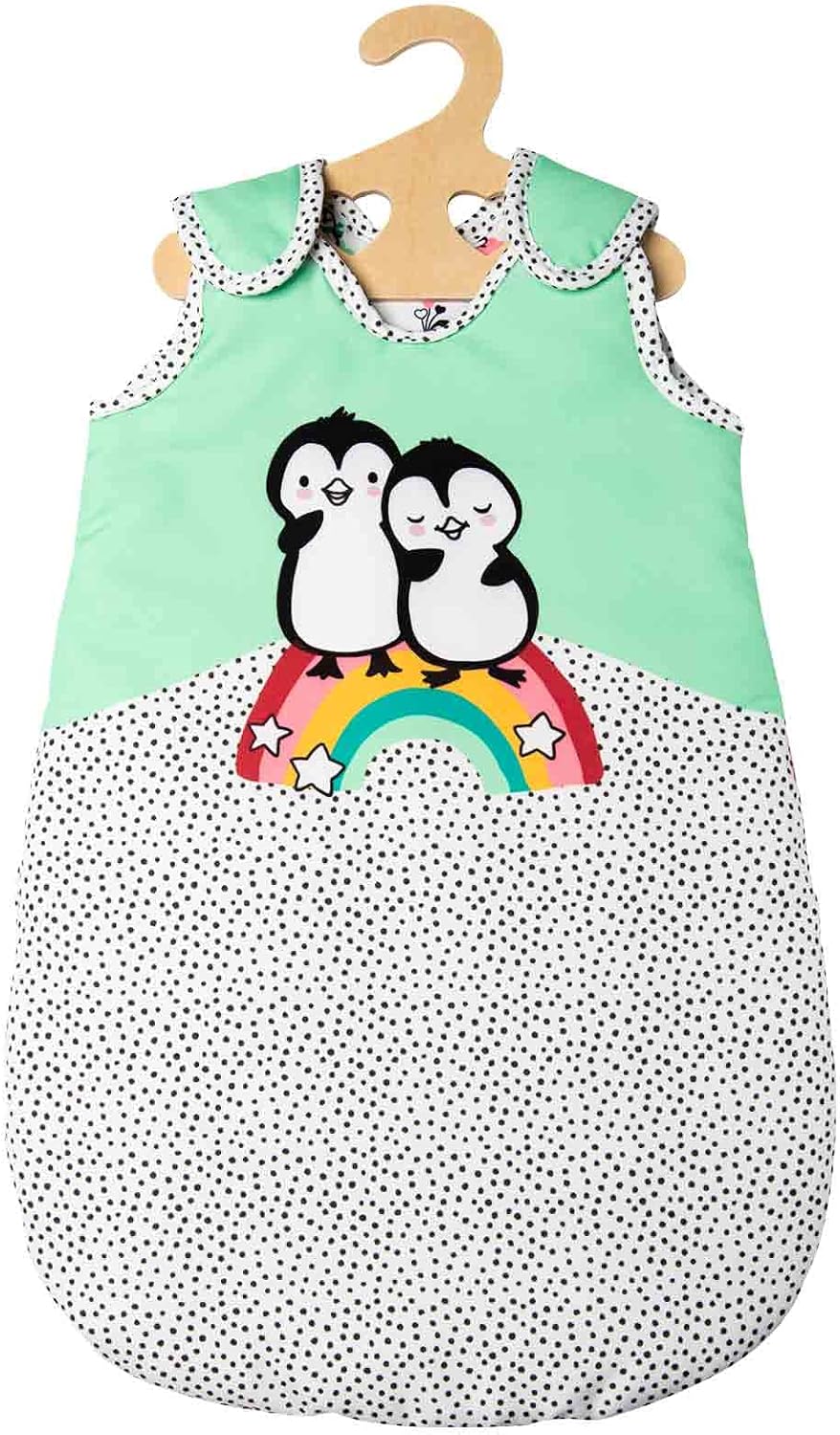 Heless 2194 - Schlafsack für Puppen im Pinguin Pünktchen Design, mit Pinguin-Aufdruck und Klettversc